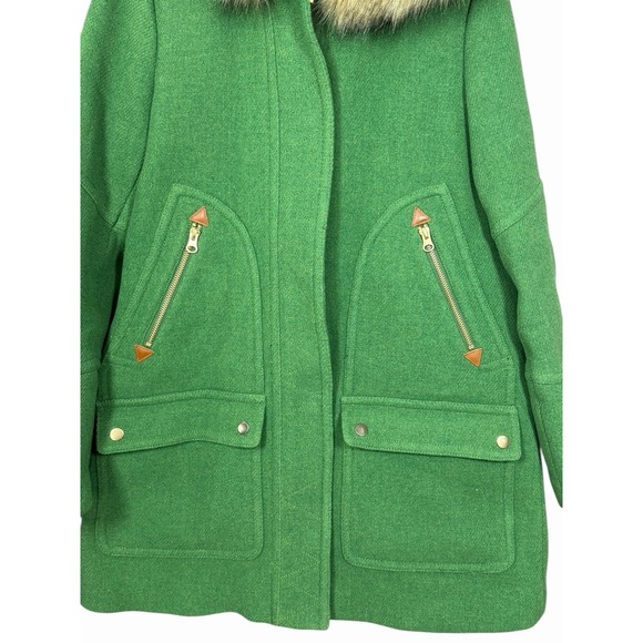 J.Crew Chateau Parka Italian Stadium-Cloth Wool Coat Fur Hood Green Size 6 - Picture 3 of 13